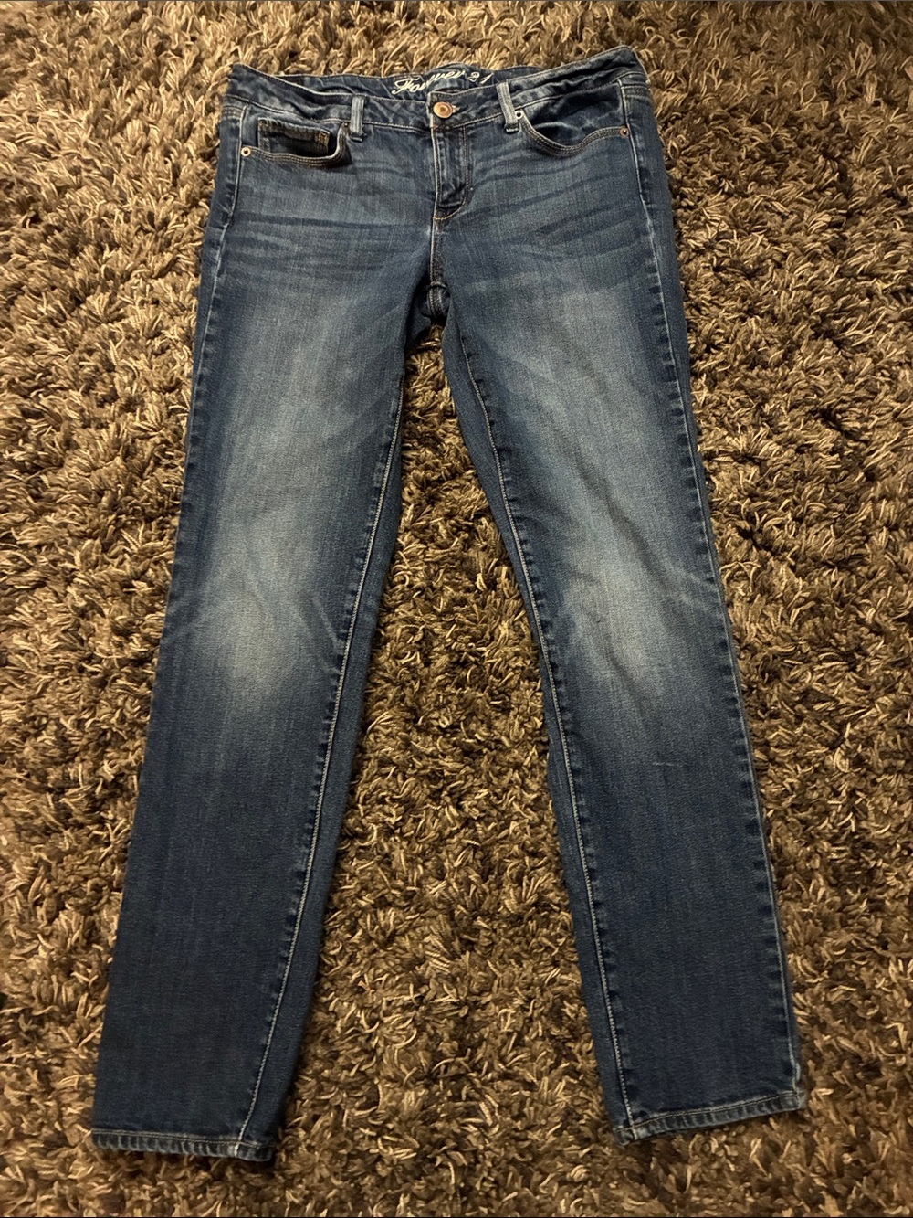 Forever 21 Dark Wash Skinny Jeans with Faded Detail